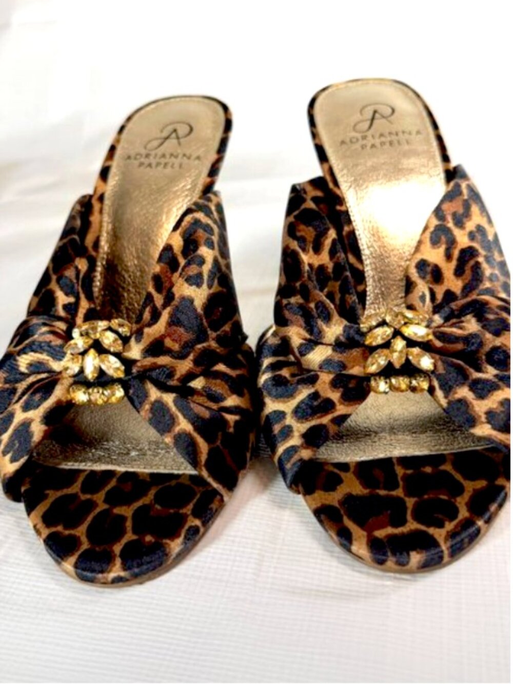 Adrianna Papell "Elani" Leopard Print Satin Open-Toe Mules - Size 8-1/2 - Picture 4 of 9